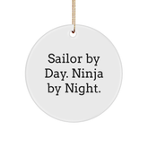 Sailor Gifts for Men by Day, Ninja by Night Circle Ornament, Funny Quote Christmas Decorations from Family, Friends, or Coworkers - Image 1